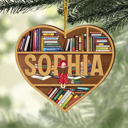 Personalized Reading Girl Wooden Ornament - Christmas Gift Idea For Book Lover