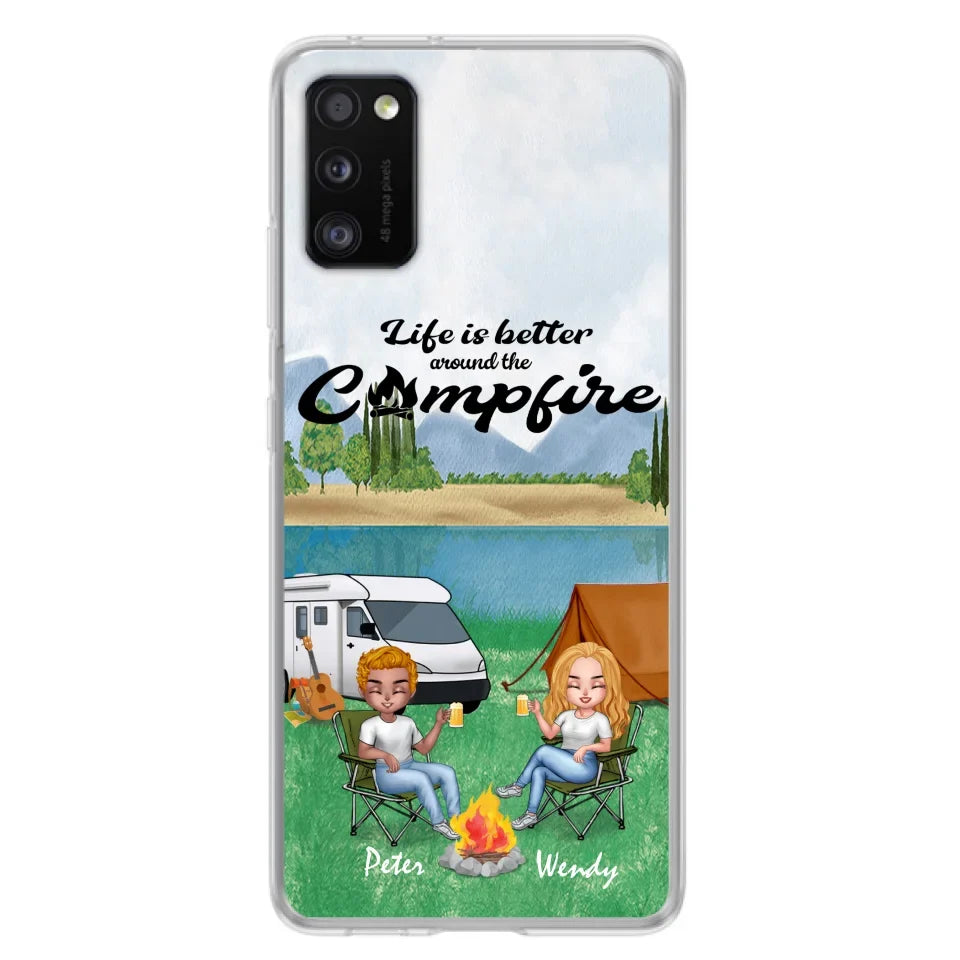 Custom Personalized Camping Chibi Phone Case - Couple With Upto 2 Dogs - Gift Idea For Camping Lover - Case For iPhone And Samsung