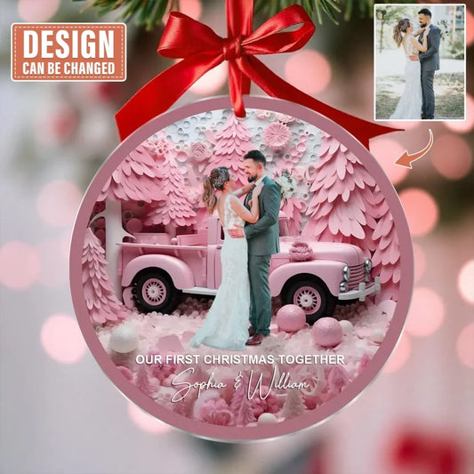Personalized Couple Circle Acrylic Ornament - Upload Photo - Christmas/Anniversary Gift Idea For Couple