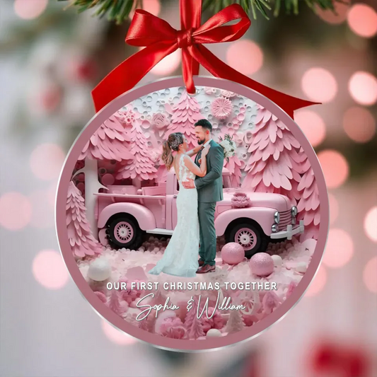 Personalized Couple Circle Acrylic Ornament - Upload Photo - Christmas/Anniversary Gift Idea For Couple