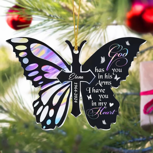 Personalized Memorial Black Butterfly Acrylic Ornament - Memorial Gift Idea For Family - I Have You In My Heart