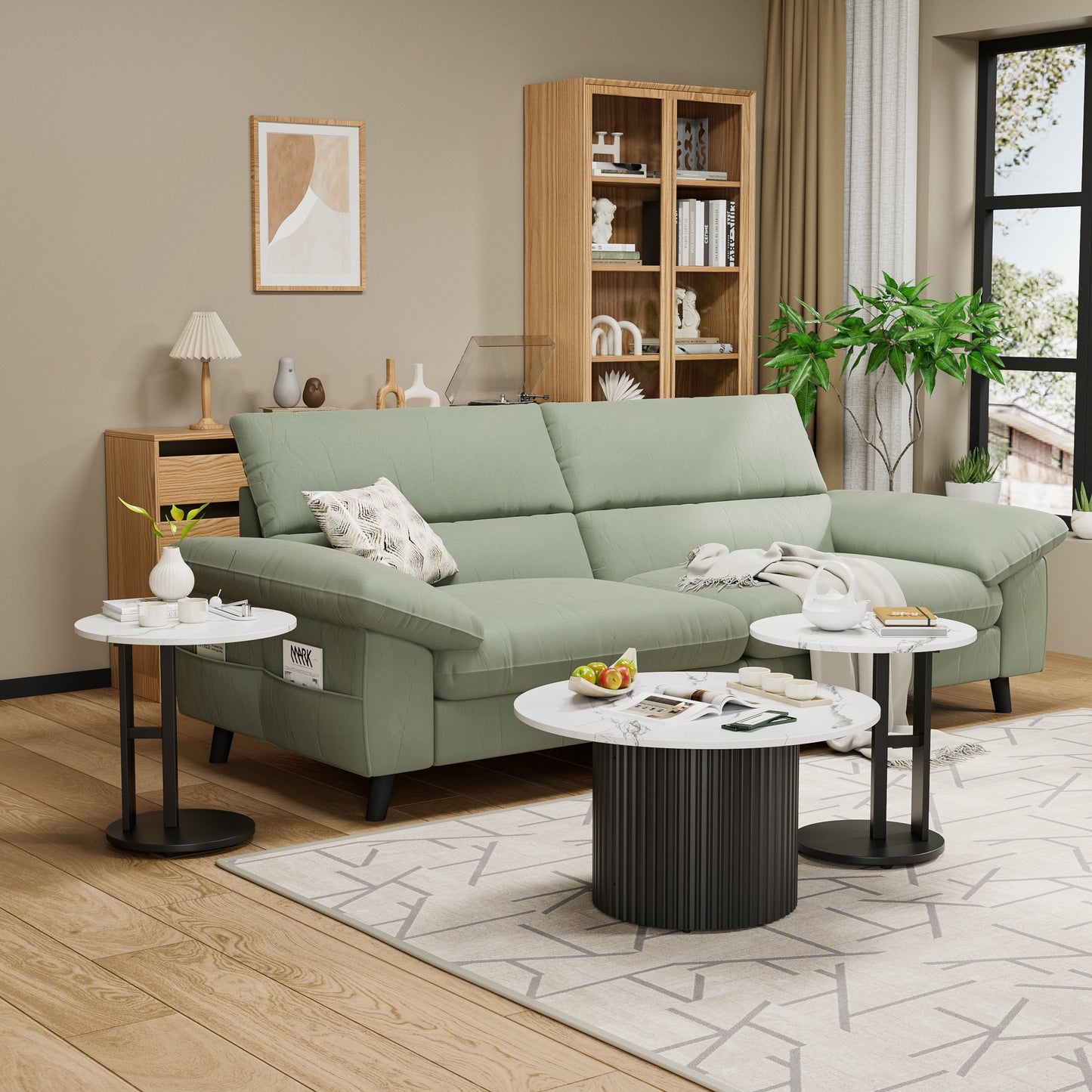 Coffee Table Set of 3 with Faux Marble Top and Metal Legs
