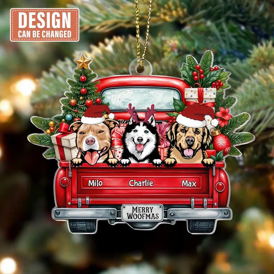 Personalized Pet Car Acrylic Ornament - Christmas Gift Idea For Dog Cat Lovers - Up to 4 Pets - Merry Woofmas