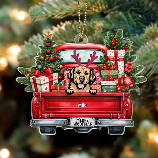 Personalized Pet Car Acrylic Ornament - Christmas Gift Idea For Dog Cat Lovers - Up to 4 Pets - Merry Woofmas