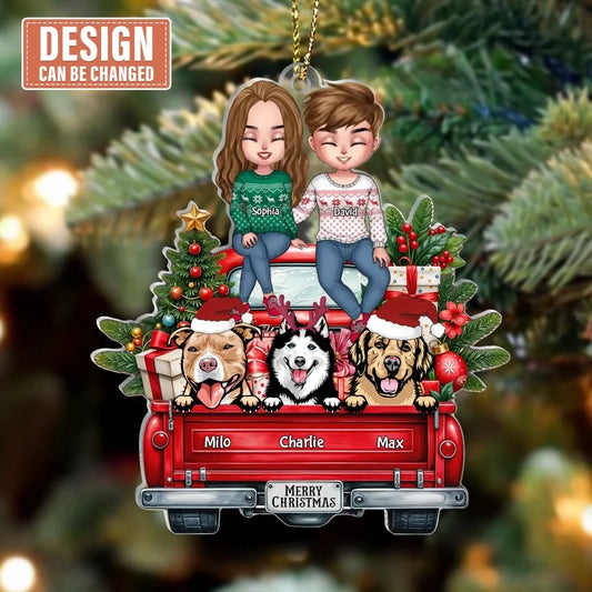 Personalized Dog Car Acrylic Ornament - Christmas Gift Idea For Couple/Dog/Cat Lover - Up to 3 Pets