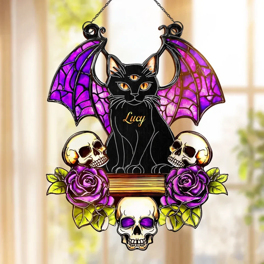 Personalized Cat Hanging Suncatcher Ornament - Gift Idea For Halloween/Cat Lover - Custom Cat's Name