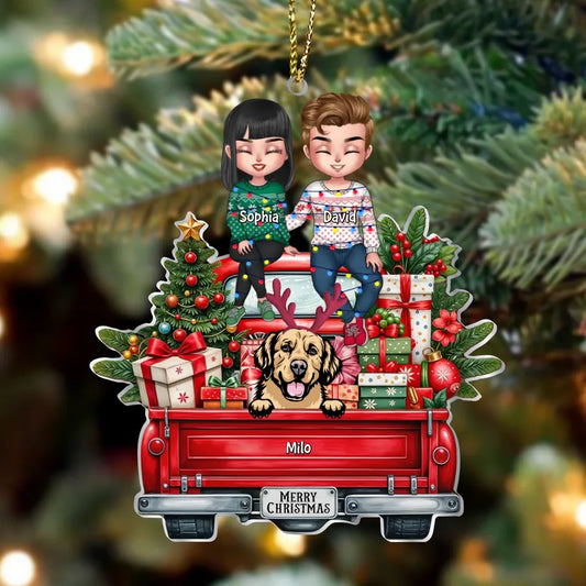 Personalized Dog Car Acrylic Ornament - Christmas Gift Idea For Couple/Dog/Cat Lover - Up to 3 Pets