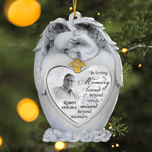 Personalized Angel Memorial Acrylic Ornament - Upload Photo - Memorial Gift Idea For Family - In Loving Memory Loved Beyond Words