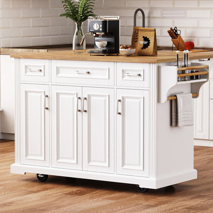 K&K 54-Inch Large Kitchen Island with Rubber Wood Drop Leaf