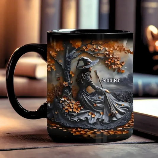 Personalized Witch Broom Coffee Mug - Halloween/Birthday Gift Idea For Yourself, Women, Witch Lovers