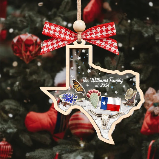 Personalized Texas 3 Layered Christmas Shaker Ornament -  Christmas Gift Idea For Family