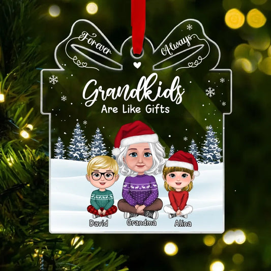 Personalized Grandma And Grandkids Acrylic Ornament - Up to 4 Kids - Christmas Gift Idea - Grandkids Are Like Gifts