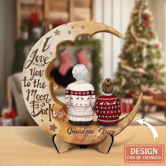 Personalized Grandma Wooden Art - Christmas Gift Idea For Grandma - I Love You To The Moon And Back