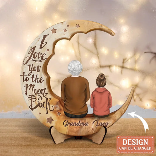 Personalized Grandma Wooden Art - Christmas Gift Idea For Grandma - I Love You To The Moon And Back