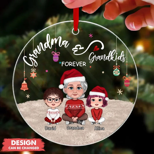 Personalized Grandma And Grandkids Forever Acrylic Ornament - Up to 4 Kids - Christmas  Gift Idea
