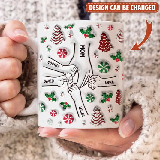 Personalized Mom 3D Inflated Effect Coffee Mug - Hold Mom Hands - Gift Idea For Mom/Dad/Family/Christmas with up to 5 Kids