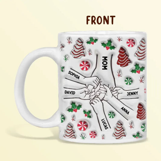 Personalized Mom 3D Inflated Effect Coffee Mug - Hold Mom Hands - Gift Idea For Mom/Dad/Family/Christmas with up to 5 Kids
