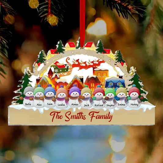 Personalized Family Snowman Acrylic Ornament - Up to 10 People - Christmas Gift