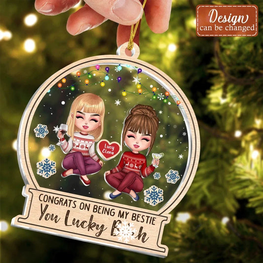 Personalized Besties 3 Layered Shaker Ornament -  Christmas Gift Idea For Friends/Besties/Sisters