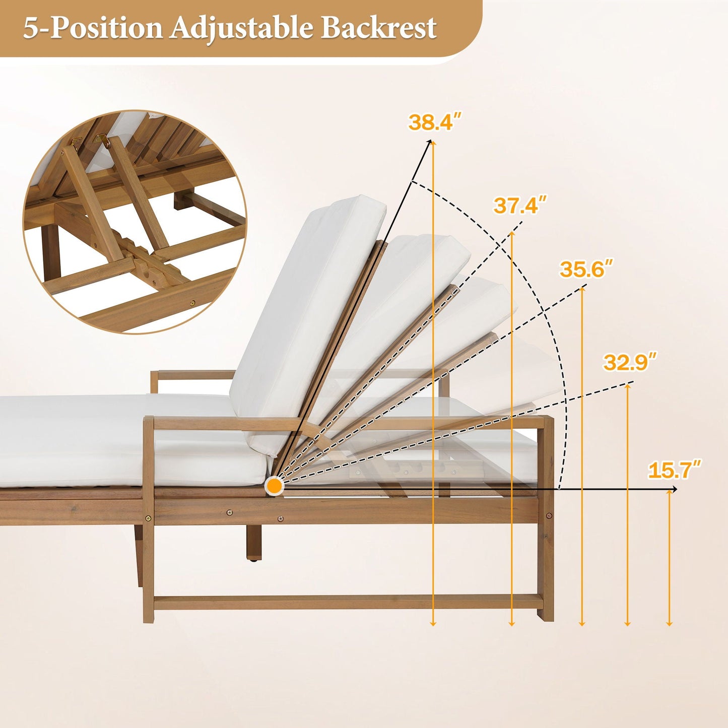 Outdoor Double Lounge Chair With 5 Position Adjustable Backrest