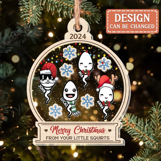Personalized Christmas 3 Layered Shaker Ornament -  Gift Idea For Father/Mother - Up to 10 Kids - Merry Christmas From Your Little Squirts
