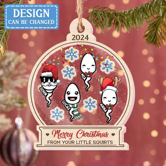 Personalized Christmas 3 Layered Shaker Ornament -  Gift Idea For Father/Mother - Up to 10 Kids - Merry Christmas From Your Little Squirts
