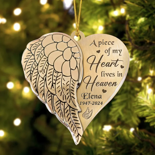 Personalized Memorial Heart Aluminum Ornament - Memorial Gift Idea For Christmas - A Piece Of My Heart Lives In Heaven
