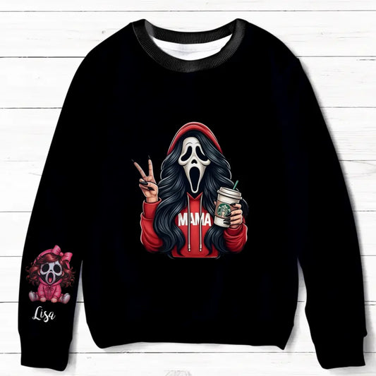 Personalized Mama Horror AOP Sweater - Up to 6 Kids - Halloween Gift Idea For Mother