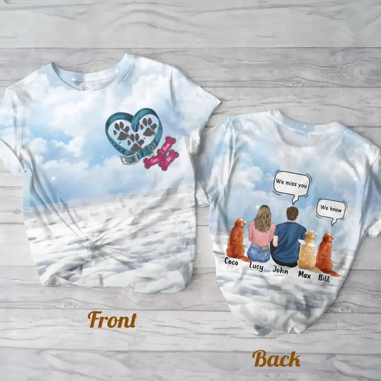 Personalized Memorial Pets AOP T-shirt - Couple/Adult With Up to 3 Pets - Memorial Gift For Dog/Cat Lover