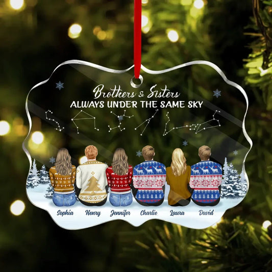 Personalized Brothes & Sisters Acrylic Ornament - Christmas Gift Idea For Siblings - Up to 6 People - Always Under The Same Sky