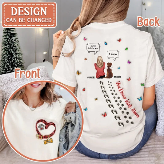 Personalized Memorial Dog AOP T-shirt - Memorial Gift For Dog Lover - You Never Walk Alone