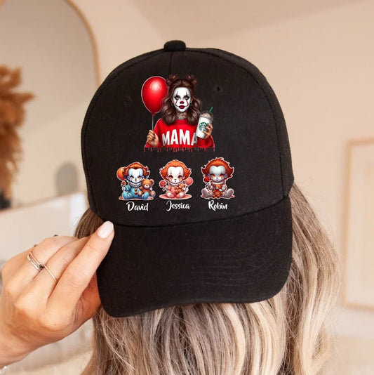 Personalized Horror Mom Baseball Cap - Halloween Gift Idea For Mom with up to 6 Kids