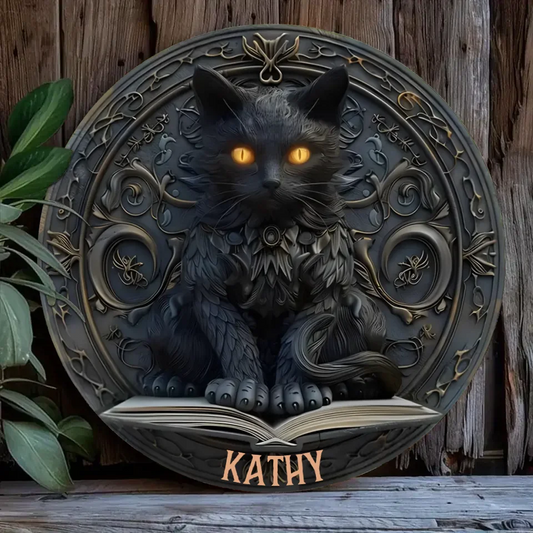 Personalized Black Cat Metal Sign - Gift Idea For Cat Lover