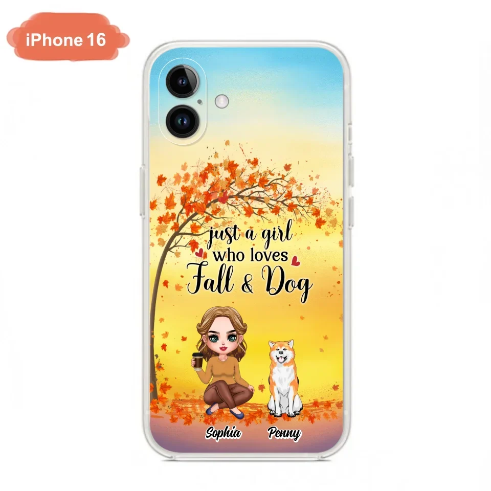 Custom Personalized Dog Mom Phone Case - Gift Idea For Dog Lovers/ Autumn Gift - Upto 4 Dogs - Just A Girl Who Loves Fall & Dogs - Case For iPhone/Samsung