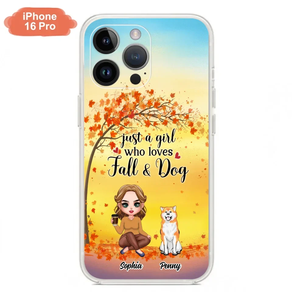 Custom Personalized Dog Mom Phone Case - Gift Idea For Dog Lovers/ Autumn Gift - Upto 4 Dogs - Just A Girl Who Loves Fall & Dogs - Case For iPhone/Samsung