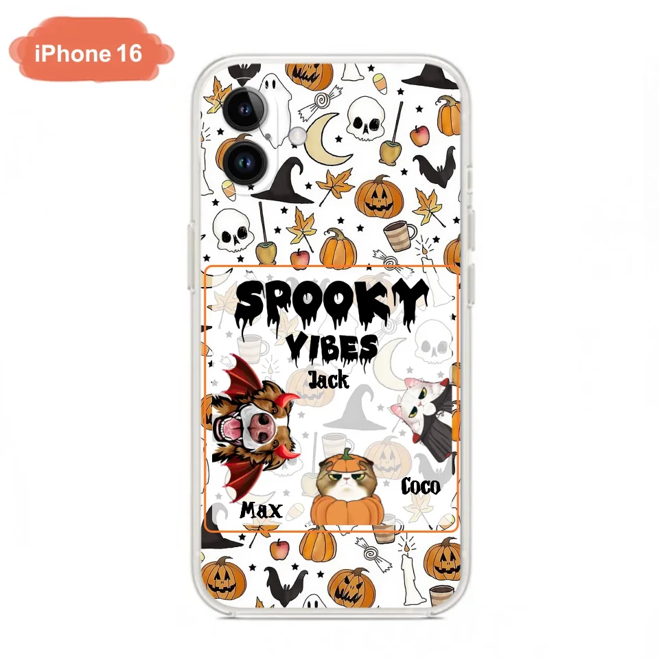 Custom Personalized Halloween Pet Phone Case - Upto 3 Pets - Gift Idea For Dog/Cat Owners -  Spooky Vibes - Case for iPhone/Samsung