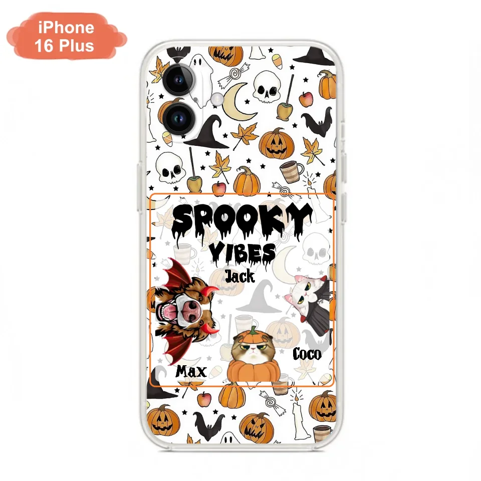 Custom Personalized Halloween Pet Phone Case - Upto 3 Pets - Gift Idea For Dog/Cat Owners -  Spooky Vibes - Case for iPhone/Samsung