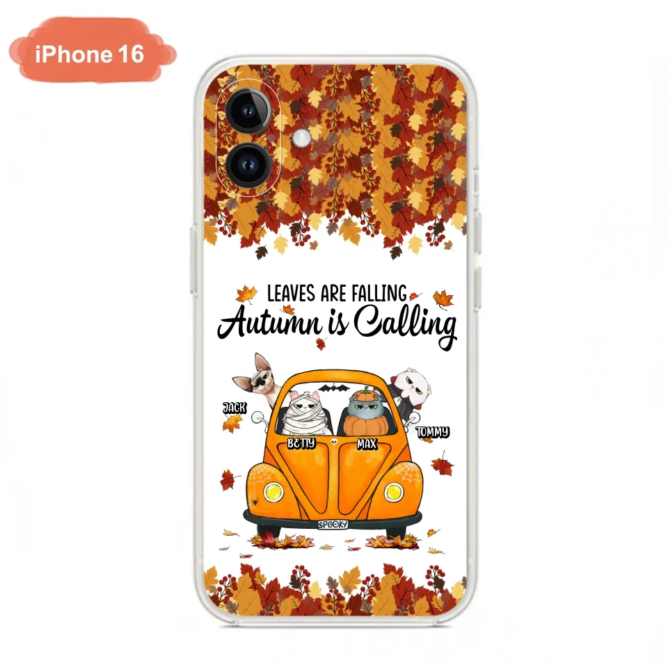 Custom Personalized Pet Phone Case - Gift Idea For Cat/Dog Lovers - Upto 4 Pets -  Case For iPhone/Samsung - Leaves Are Falling Autumn Is Calling