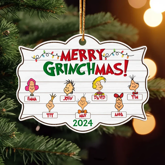 Personalized Merry Grinchmas 2 Layered Wooden Ornament - Up to 7 Members - Christmas Gift Idea For Family/Friends