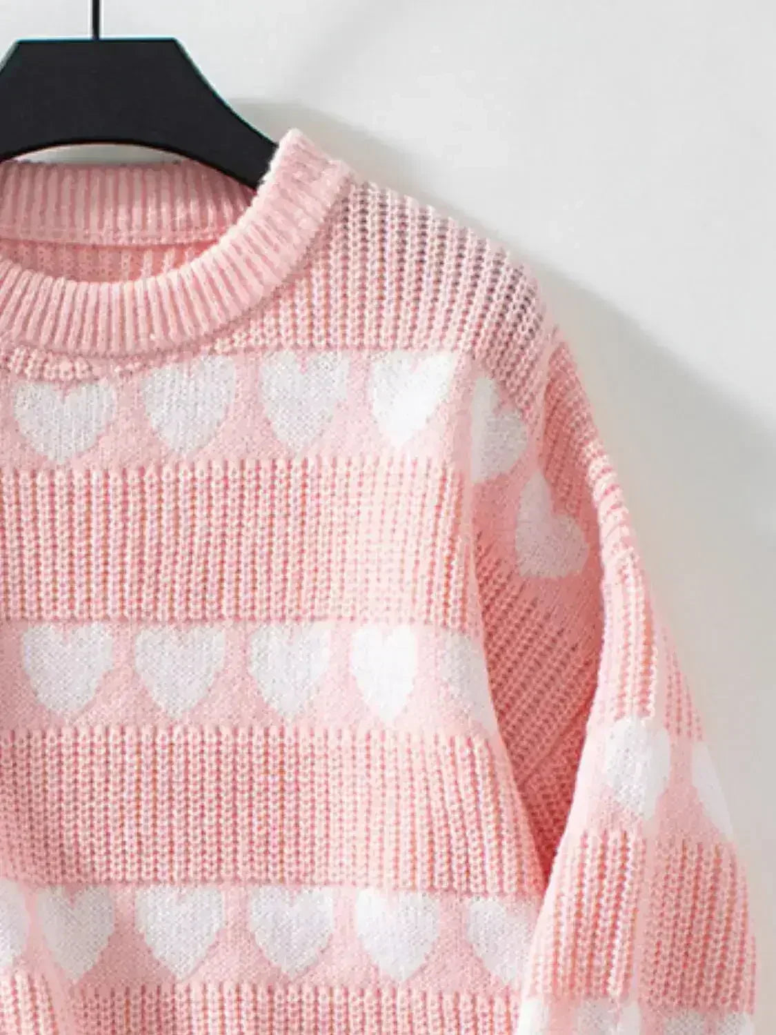 Heart Print Sweater - Oversized Round Neck Knit Top | Femstylo