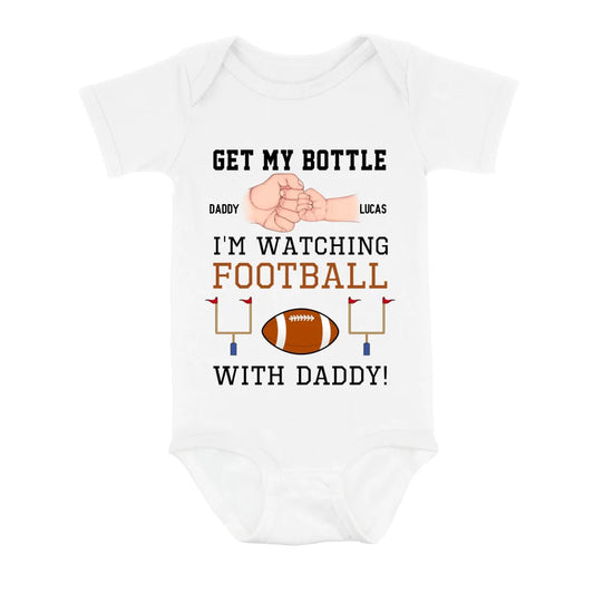 Personalized Watching Football Baby Onesie - Gift Idea For Your Kid - Get My Bottle I'm Watching Football With Daddy