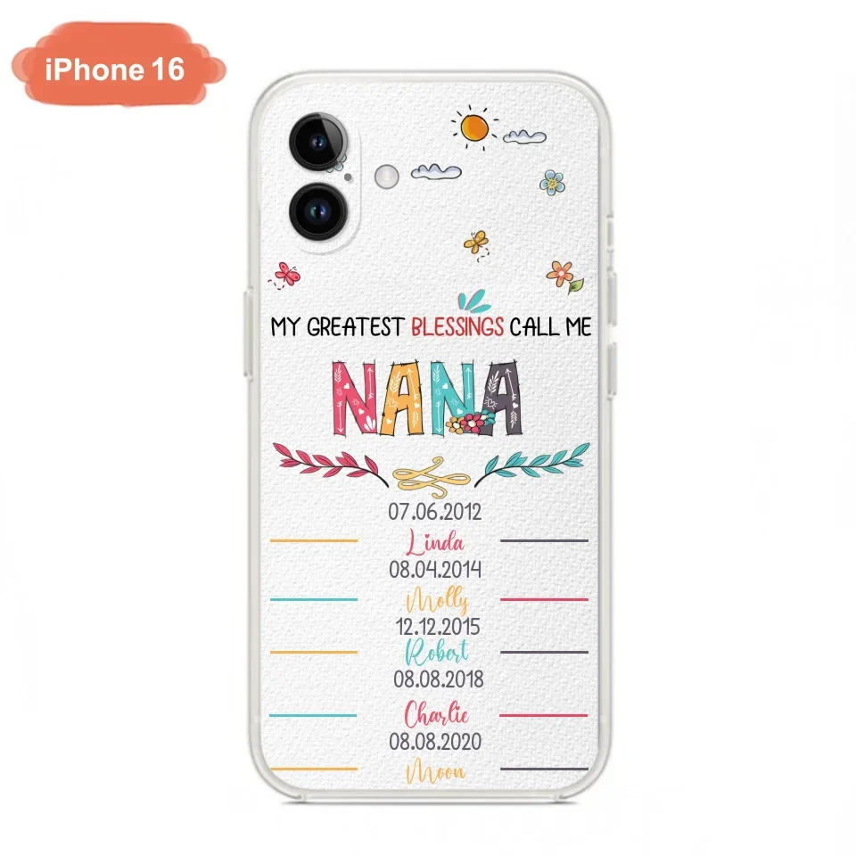 Personalized Grandma Phone Case - Gift Idea For Grandma - Upto 5 Grandkids - My Greatest Blessings Call Me Nana - Case For iPhone/Samsung