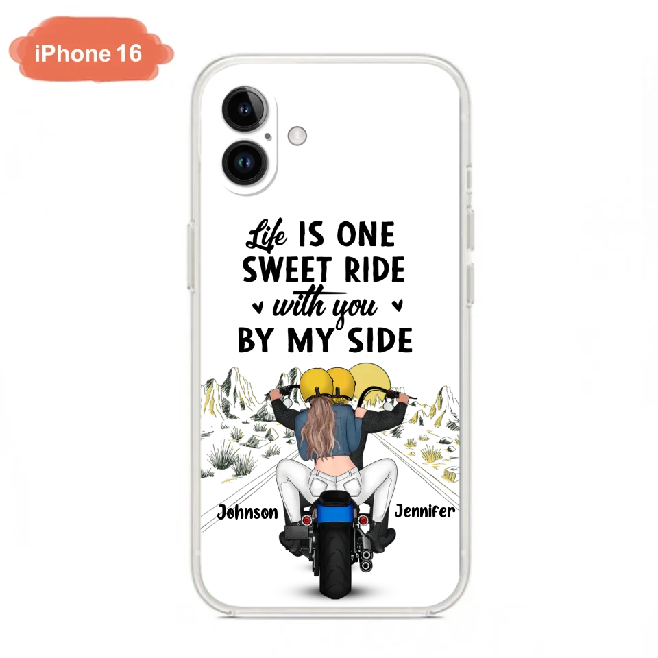 Personalized Couple Biker Phone Case - Gift Idea For Him/Gift To Husband From Wife - Life Is One Sweet Ride With You By My Side - Case For iPhone/Samsung