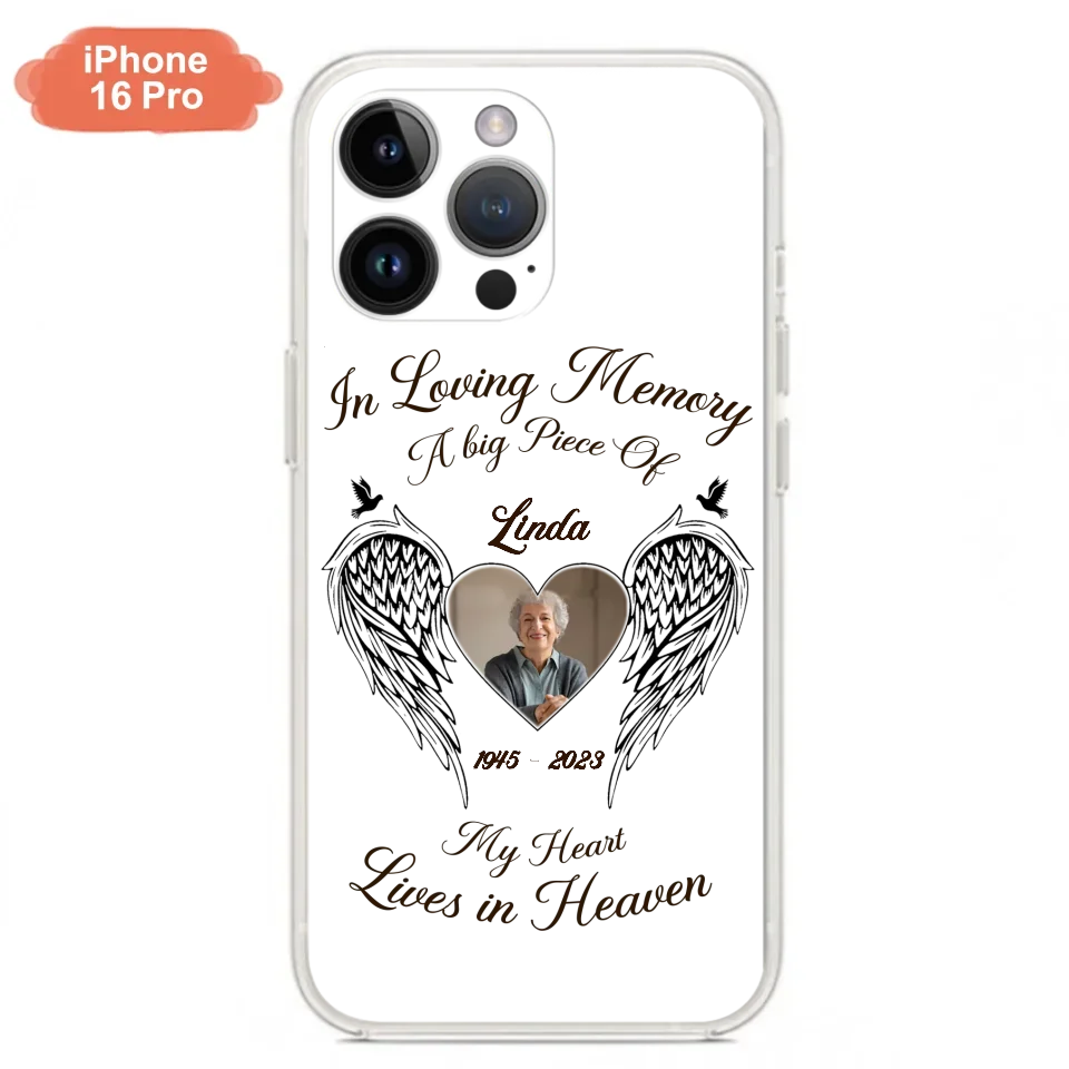Custom Personalized Memorial Phone Case - Upload Photo - Memorial Gift Idea For Family Member/Pet Lovers - In Loving Memory A Big Piece Of My Heart Lives In Heaven
