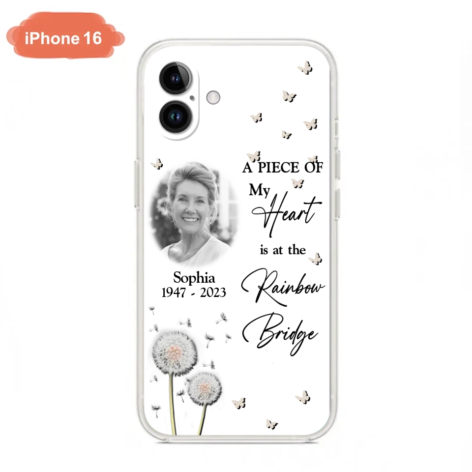 Custom Personalized Memorial Phone Case - Upload Photo - Memorial Gift Idea For Family Member - A Piece Of My Heart Is At The Rainbow Bridge - Case For iPhone/Samsung