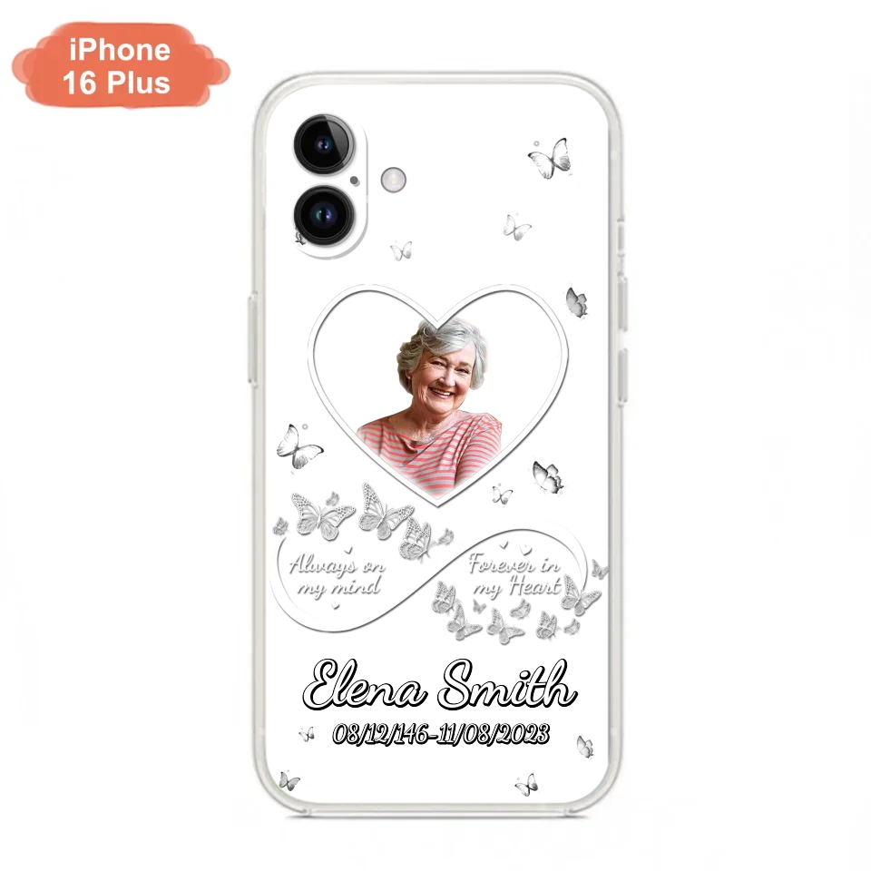 Custom Personalized Memorial Heart Phone Case - Memorial Gift Idea For Family - Upload Photo - Case For iPhone/Samsung - Always On My Mind Forever In My Heart
