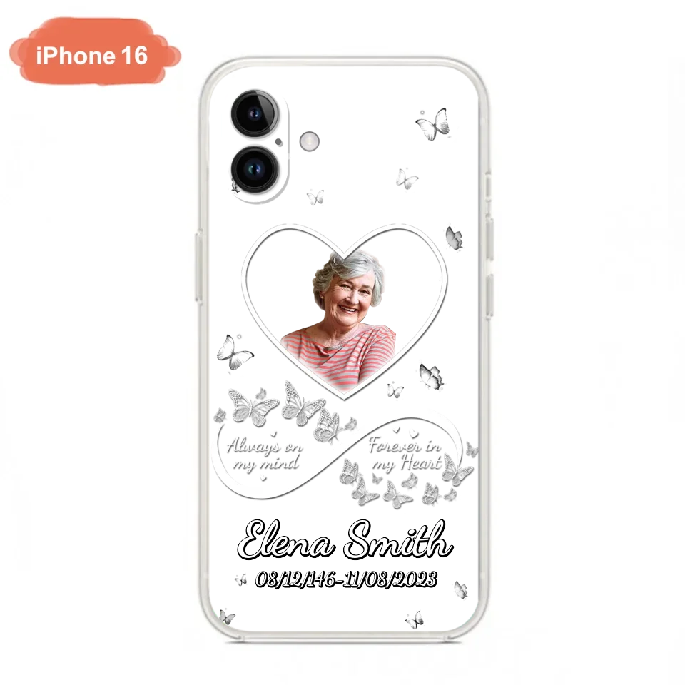 Custom Personalized Memorial Heart Phone Case - Memorial Gift Idea For Family - Upload Photo - Case For iPhone/Samsung - Always On My Mind Forever In My Heart