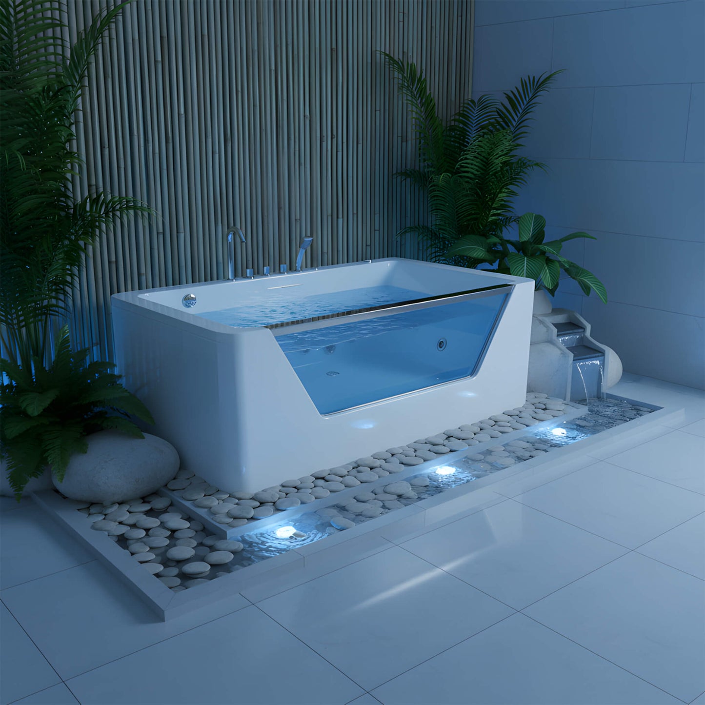 Nuvia Veloria 67-Inch 7-Jets Hydrotherapy Whirlpool Bathtub With Glass Panel (SAK25480)