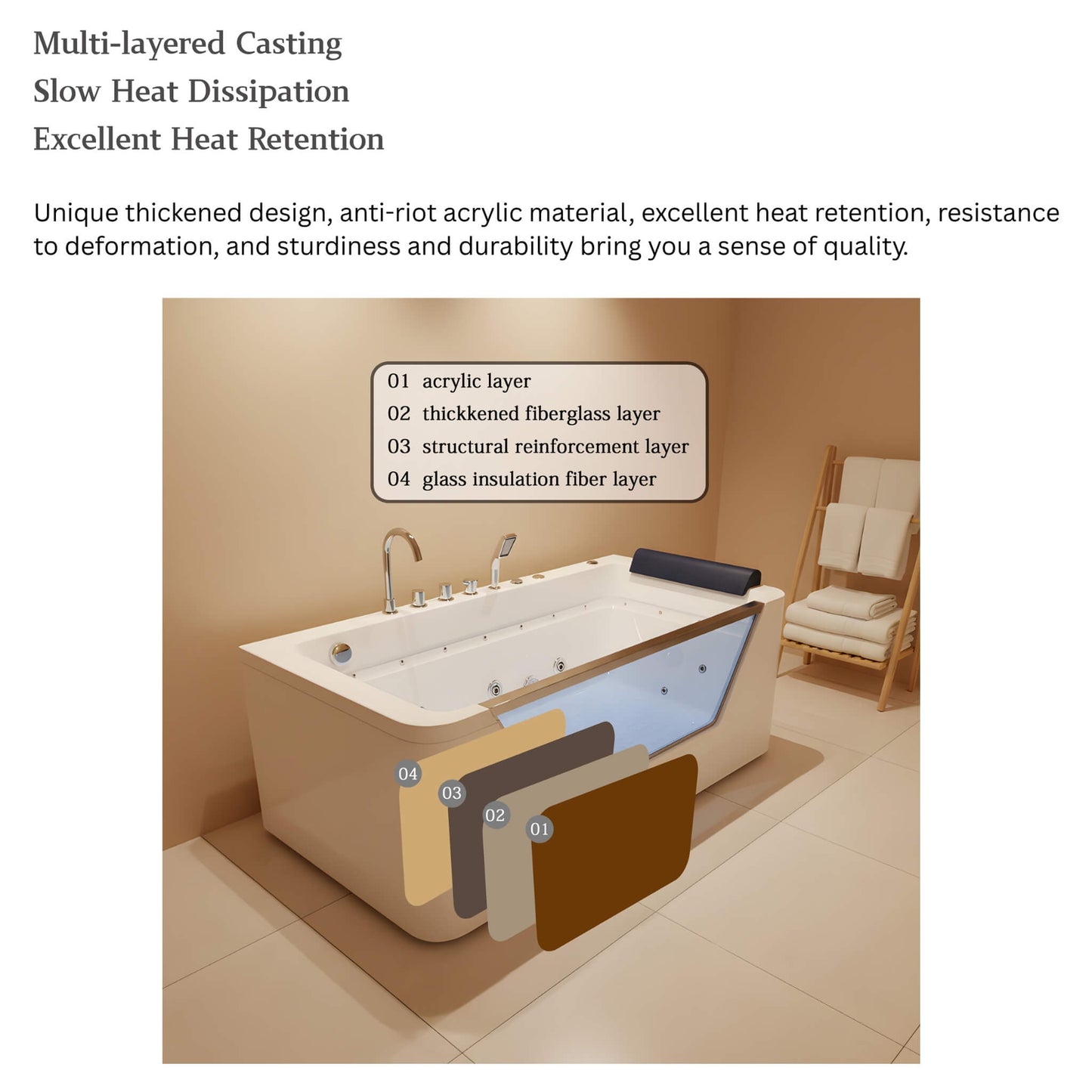 Nuvia Veloria 67-Inch 7-Jets Hydrotherapy Whirlpool Bathtub With Glass Panel (SAK25480)