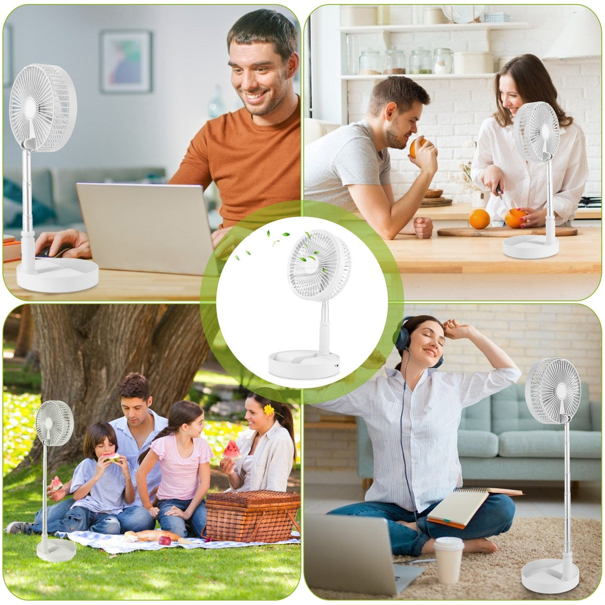 Portable Folding Desk Table Fan Quiet USB Rechargeable Telescopic Standing Floor Fan w/ 4 Speeds Adjustable Height 180¡ Tilting Angle For Office Home